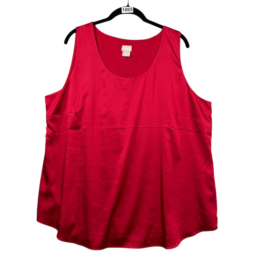Chico's Tank Top Womens 3 Red Satin Scoop Neck Sleeveless Layering Blouse